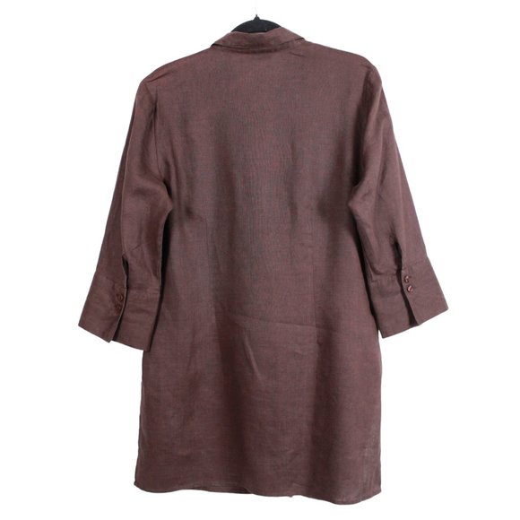 Alice Blue Button Down Brown Linen Tunic - Picture 2 of 15